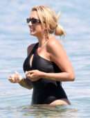 Konstantina Spyropoulou in Black Swimsuit at the Beach in Mykonos