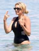 Konstantina Spyropoulou in Black Swimsuit at the Beach in Mykonos