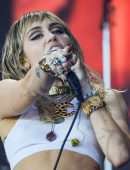 Miley Cyrus Performing on the Pyramid Stage at Glastonbury Festival in Somerset