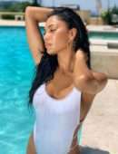 Nicole Scherzinger in White Swimsuit Photoshoot