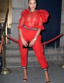Olivia Culpo Braless See-Through at Tag Heuer Event in New York