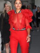 Olivia Culpo Braless See-Through at Tag Heuer Event in New York