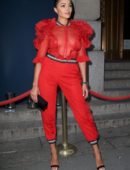 Olivia Culpo Braless See-Through at Tag Heuer Event in New York
