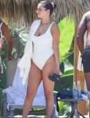 Selena Gomez Booty in a White Swimsuit at a Beach in Punta Mita, Mexico
