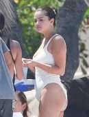 Selena Gomez Booty in a White Swimsuit at a Beach in Punta Mita, Mexico