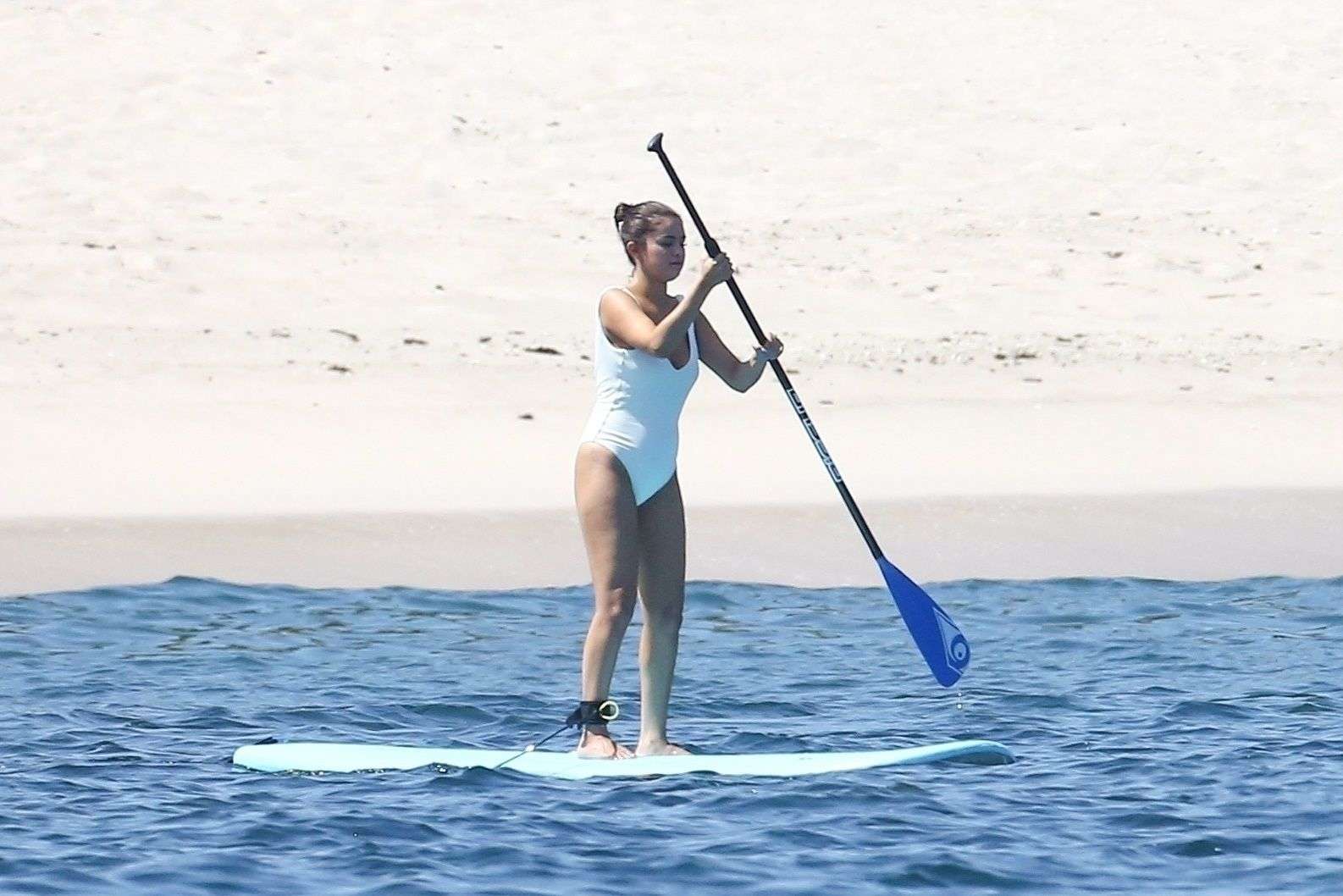 Selena Gomez Booty in a White Swimsuit at a Beach in Punta Mita, Mexico