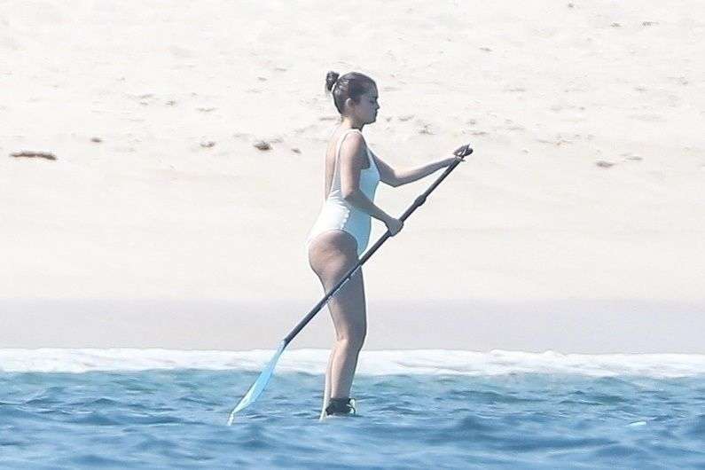 Selena Gomez Booty in a White Swimsuit at a Beach in Punta Mita, Mexico