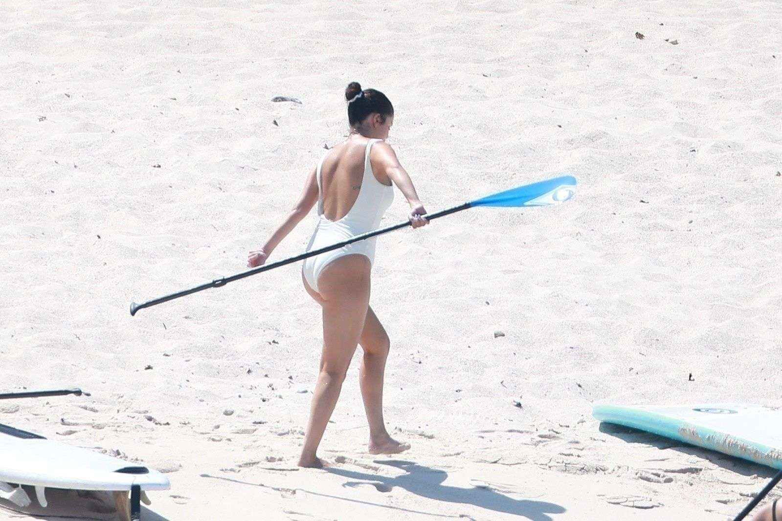 Selena Gomez Booty in a White Swimsuit at a Beach in Punta Mita, Mexico