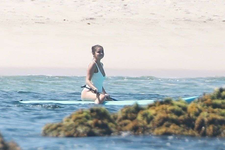 Selena Gomez Booty in a White Swimsuit at a Beach in Punta Mita, Mexico