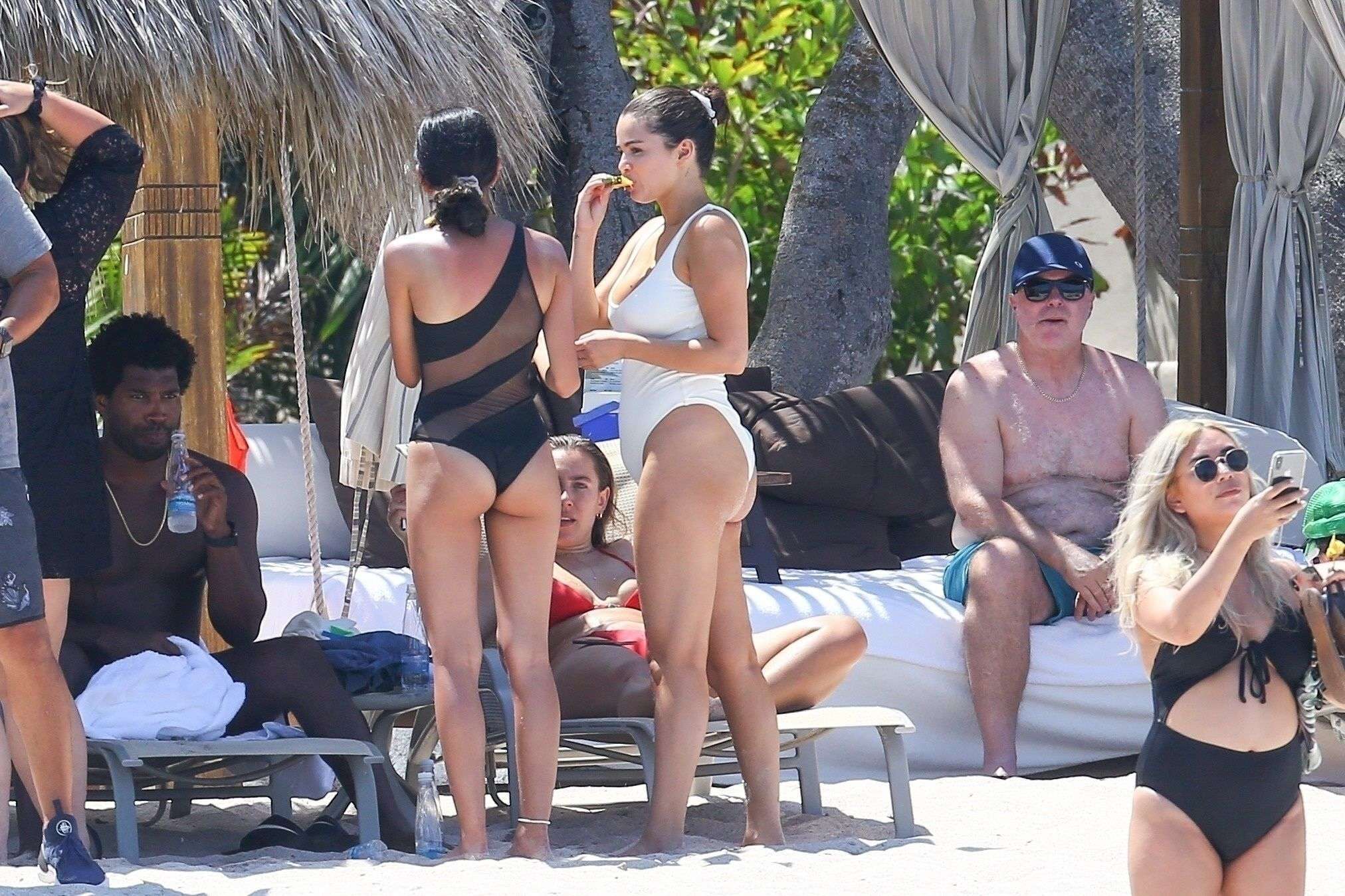 Selena Gomez Booty in a White Swimsuit at a Beach in Punta Mita, Mexico