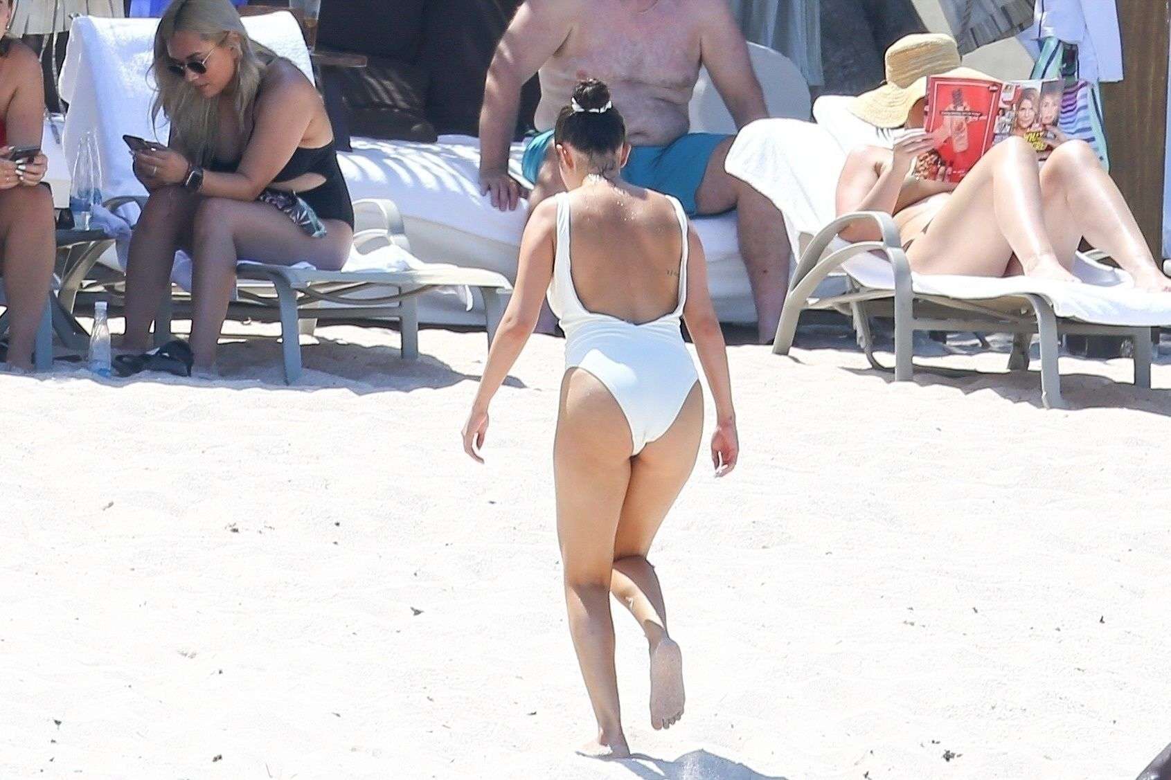 Selena Gomez Booty in a White Swimsuit at a Beach in Punta Mita, Mexico