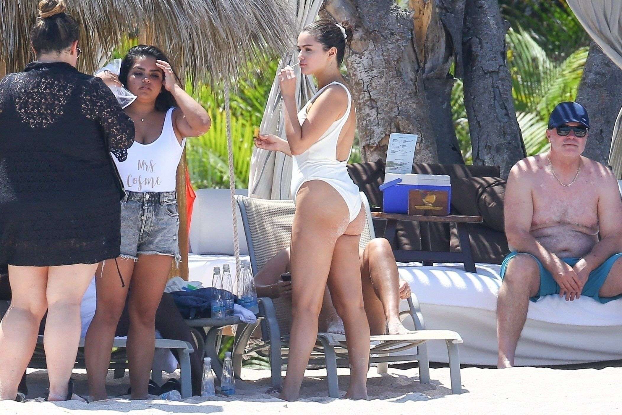 Selena Gomez Booty in a White Swimsuit at a Beach in Punta Mita, Mexico