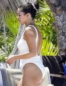 Selena Gomez Booty in a White Swimsuit at a Beach in Punta Mita, Mexico