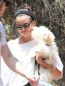 Selena Gomez Carrying a New Puppy Out for a Hike with Friends in Los Angeles