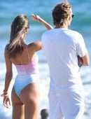 Alessandra Ambrosio in One Piece at the Beach in Santa Monica