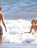 Alessandra Ambrosio in Bikini with Boyfriend Nicolo Oddi in Malibu