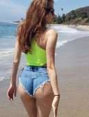 Blanca Blanco Booty in Shorts on the Beach in Malibu