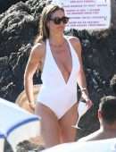 Heidi Klum in White Swimsuit in Capri