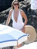 Heidi Klum in White Swimsuit in Capri