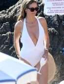 Heidi Klum in White Swimsuit in Capri