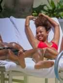 Karrueche Tran Booty in Red Bikini at a Pool in Hawaii