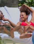Karrueche Tran Booty in Red Bikini at a Pool in Hawaii