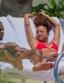 Karrueche Tran Booty in Red Bikini at a Pool in Hawaii