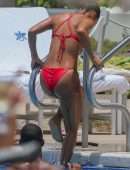 Karrueche Tran Booty in Red Bikini at a Pool in Hawaii