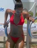 Karrueche Tran Booty in Red Bikini at a Pool in Hawaii