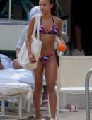 Karrueche Tran Booty in Red Bikini at a Pool in Hawaii