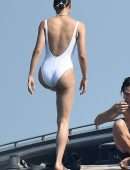 Nathalie Emmanuel Booty in White Swimsuit in Italy
