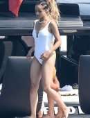Nathalie Emmanuel Booty in White Swimsuit in Italy