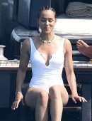 Nathalie Emmanuel Booty in White Swimsuit in Italy