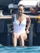 Nathalie Emmanuel Booty in White Swimsuit in Italy