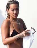 Rita Ora Booty in Black Bikini in Porto Cervo