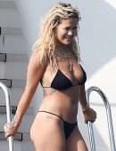Rita Ora Booty in Black Bikini in Porto Cervo
