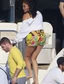 Shanina Shaik Sideboob on a Yacht with Friends in Formentera