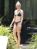 Sophie Turner in Bikini with Dog in Miami