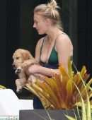 Sophie Turner in Bikini with Dog in Miami