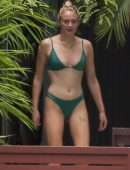 Sophie Turner in Bikini with Dog in Miami