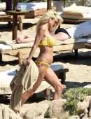 Victoria Silvstedt in Yellow Bikini at a Beach in Sardinia