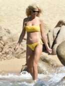 Victoria Silvstedt in Yellow Bikini at a Beach in Sardinia