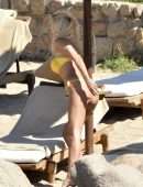 Victoria Silvstedt in Yellow Bikini at a Beach in Sardinia