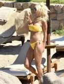 Victoria Silvstedt in Yellow Bikini at a Beach in Sardinia