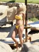 Victoria Silvstedt in Yellow Bikini at a Beach in Sardinia