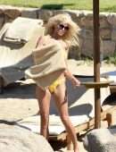 Victoria Silvstedt in Yellow Bikini at a Beach in Sardinia