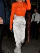 Bella Hadid in See-Through Top in Paris