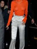 Bella Hadid in See-Through Top in Paris