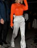 Bella Hadid in See-Through Top in Paris