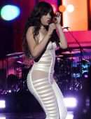 Camila Cabello in White Cutout Catsuit, Performing for Verizon Up at The Fillmore Miami Beach